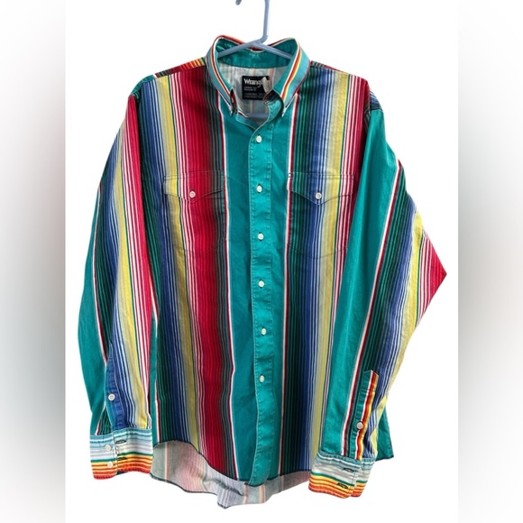 Wrangler cowboy cut rainbow retro long sleeve button down shirt - Picture 1 of 4